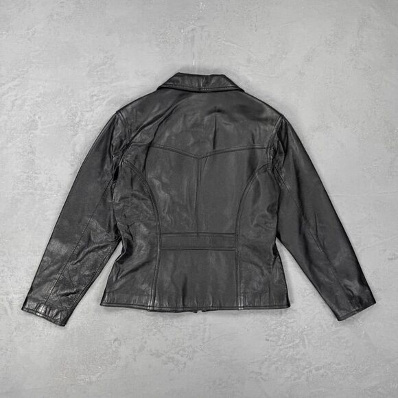 Vintage Wilsons Leather Maxima Black Leather Zip Front Jacket Medium - Picture 5 of 5